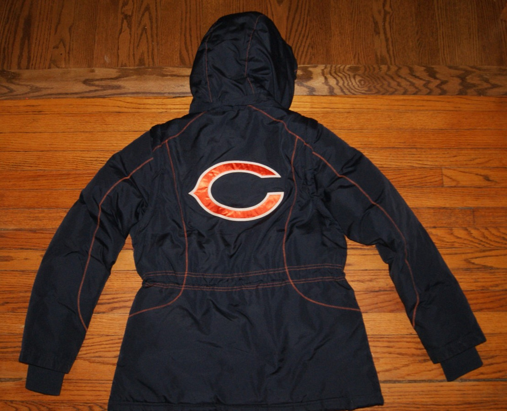 Chicago Bears NFL Football snap off hood Puffer Jacket Coat convertible Vest L